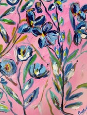 Carla C Original OOAK Abstract Contemporary Floral Painting Signed Framed Canvas picture