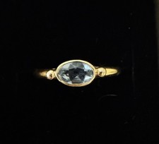 Solid 18K 18Kt Yellow Gold East West Oval Natural Aquamarine Women’s Ring 6.75 picture