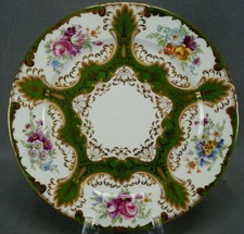 Wedgwood Hand Painted Floral Green & Gold Beaded 10 1/4 Inch Plate C. 1900 A picture