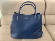 Authentic Furla Linda Medium Saffiano Leather Tote Bag - Navy Blue Indigo picture