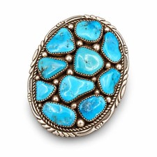 Vintage Navajo Sterling Silver Turquoise Belt Buckle Sky Blue – Signed MT picture