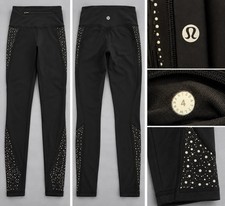 Lululemon Women’s Size 4 Black Reflective Dot Leggings Zip Pocket J1 picture