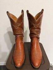 Vintage Tony Lama Black Label Cognac Brown Ostrich Leather Cowboy Boots Size 9 D picture