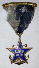 Antique 14k Gold United States Daughters 1812 DAR 1781-1815 New York Medal Navy picture