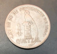 1926 guatemala 1/4 quetzal Silver Coin picture
