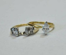 Art Deco 2.80 Ct White Diamond Vintage Wedding Ring Set 14K Yellow Gold Plated picture