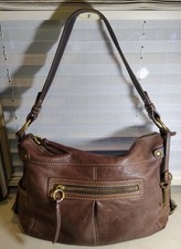 Vintage Fossil Brown Pebble Leather Hobo Shoulder Bag With Key Charm Y2K picture