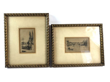 Pair Vintage Original Etchings Florence Italy Ponte Vecchio Signed Italian Art picture