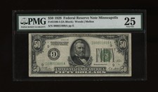 DBR 1928 $50 scarce Minneapolis Numeral Fr. 2100-I PMG 25 Serial I00051809A picture