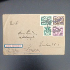 Czechoslovakia 1923 Airmail Cover Prague to London, Overprint Stamps Flown Label picture
