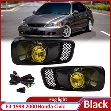 For 1999-2000 Honda Civic 99-00 JDM Bumper Halogen Fog Lights Yellow Lens Lamps picture