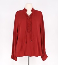 NWT CHICO'S Ruffle Tie Neck Pullover Sandwash Satin Blouse in Spiced Red Size 4 picture