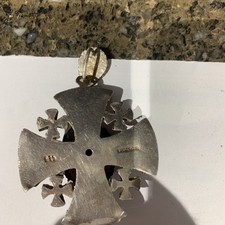Vintage Jerusalem 995 Sterling Silver Black Stone Cross Pendant picture