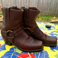 Women’s Frye Brown Leather Harness  Boots Square Toe US 7 picture