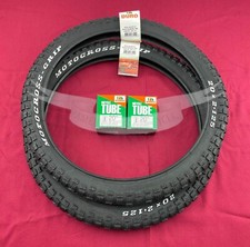 PAIR OF BLACK BICYCLE BMX MOTOCROSS LETTER DURO TIRES W/TUBES IN 20 X 2.125. picture