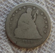 1862-S  Seated Liberty  Quarter Rare Key Date San Francisco Mint Gouged Cleaned picture