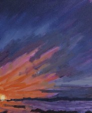 ShawNshawN Original painting -  8x10 sunset ocean sea purple orange yellow picture