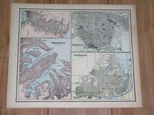 1890 ANTIQUE MAP OF VALLETTA MALTA / ISTANBUL VALENCIA ATHENS GENOA COPENHAGEN picture
