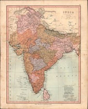 1880 MAP OF INDIA antique 10.5