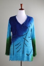 DILEMMA New York $150 Fringe Soft Abstract Print Cotton Blend Top One Size picture