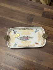 VINTAGE Signed LIMOGES France Peint Main FLORAL Mini Plater Trinket 5” X 3” L picture