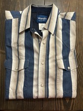 VTG Wrangler Blue Cream White STRIPE BRUSHPOPPER Western Shirt L 90s picture