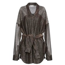 Faith Connexion Metallic Brown Shirt Dress with Tie Waist Detail Medium picture