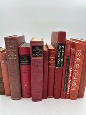 Vintage Book Lot of 10 RED Old Antiquarian Rare Decoration Hardcover Books picture