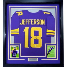 Framed Autographed/Signed Justin Jefferson 35x39 Color Rush Jersey JSA COA picture