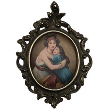 ANTIQUE LITHOGRAPH ITALIAN Mother & Child Victorian Painting Fabric Print Ornate picture