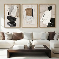 ANHUIB Large Neutral Abstract Wall Art Canvas,Black Beige Artwork, Modern Fra... picture