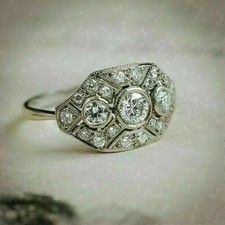 2Ct Round Cut Real Moissanite Vintage Women's Wedding Ring 14K White Gold Plated picture