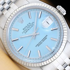 ROLEX MENS DATEJUST 18K GOLD STEEL ICE BLUE DIAL WATCH w/ JUBILEE BAND picture
