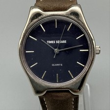Times Square Womens Watch 32mm Blue Dial Silver Tone Brown Leather New Battery picture