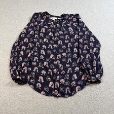 Boden Shirt Women 8 UK 12 Button Blue Faces Long Sleeve Top Artsy Novelty Twee picture