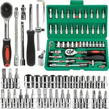 46PC 1/4in Drive Socket Set Ratchet Wrench Metric Hex Bit Mechanic Tool Kit picture