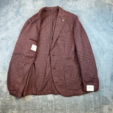 $1095 New LBM 1911 Cotton WOOL Unconstructed Blazer Men 42 R 52 Red HOUNDSTOOTH picture
