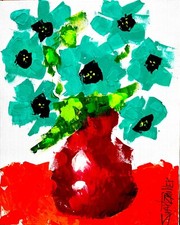 COLORFUL FLOWERS PAINTING canvas BIG 16x20 original SWARTZMILLER DNA  POP ART picture