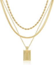 Layered Gold Silver Necklaces for Women, Stackable Stack 14K Real Gold Plated picture