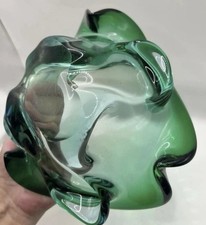 Vintage 1960s Murano Emerald Green and Aqua Sommerso Glass Trilobe Bowl picture