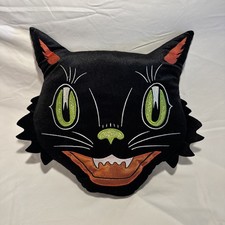 Vintage Beistle Style Black Embroidered Scaredy Cat Halloween Throw Pillow picture