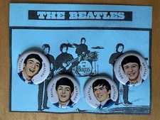 Vintage Beatles Pinback Buttons Set Of 4 On Display Card 1960s picture