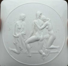 Antique KPM Berlin Bisque Porcelain Relief Plaque White Scepter Mark 3 Figures picture