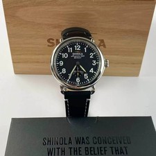 New Shinola The Runwell Men’s Quartz Watch Black Dial Leather Strap 41mm picture