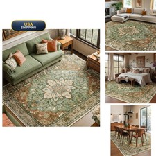 RELEANY Washable Area Rug 8'x10' Brick/Brown/Green picture