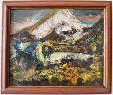 Vintage Mid Century Abstract Expressionist Landscape Oil Painting Impasto Framed picture