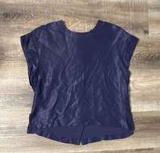 Mae by Anthropologie Blouse Size X-Small Blue Satin Cap Sleeve Top picture