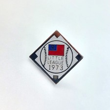 Vintage 1973 Little League Baseball Diamond Taiwan Flag Enamel Lapel Pin picture