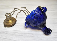 Antique Imperial Russian Cobalt Blue Glass Hanging Lampada Pre-1917 Orthodox picture