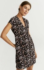 MANGO MNG Basics Women's Black Pink Floral V-neck Dress 2 XS NEW NWT $25.99 picture